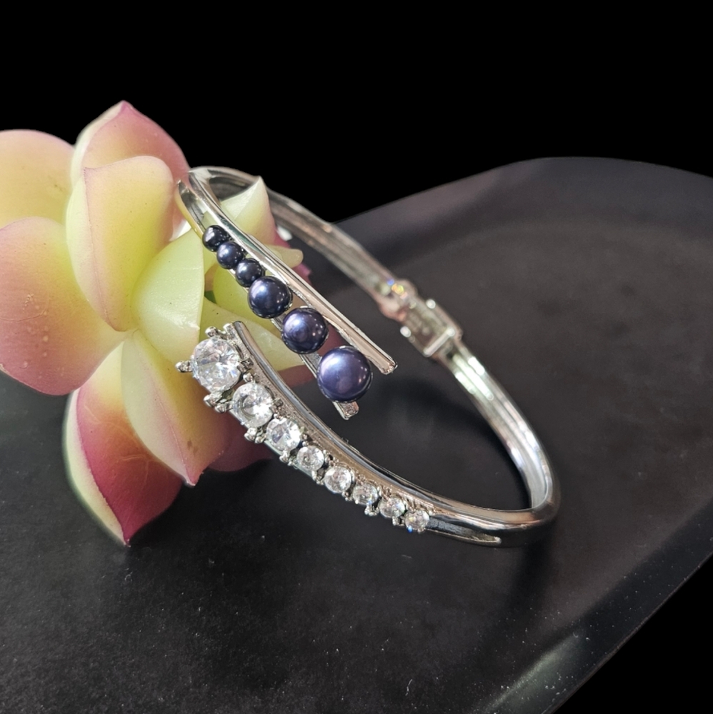 Pearl and CZ Bangle Bracelet